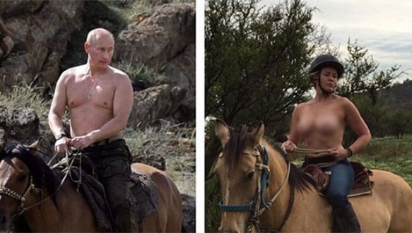 Üstsüz poz sansüre takıldı Rusya Devlet Başkanı Putin'in üstsüz halde at bindiği fotoğrafına aynı