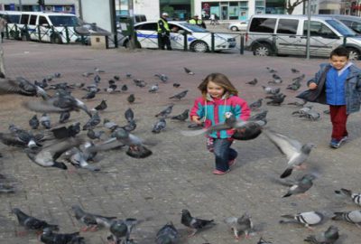 Bursa’da güvercinler çocukların neşe kaynağı