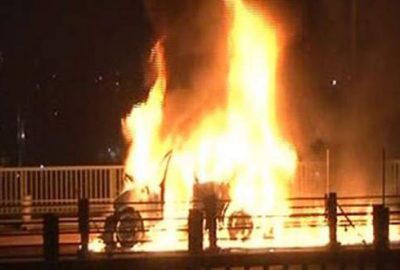 Beyoğlu Haliç Köprüsü’nde aşırı hız yapan otomobil Büyükşehir Belediyesi’ne ait