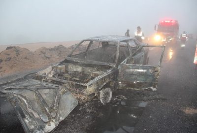 Çan’da seyir halindeki araç yandı