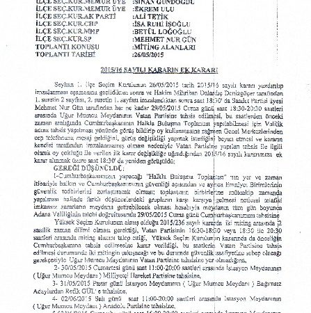 Seyhan 1. İlçe Seçim Kurulu Başkanlığı, Cumhurbaşkanı Recep Tayyip Erdoğan’ın