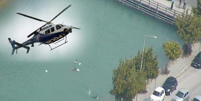 Sulama kanalında yüzenlere helikopterli önlem