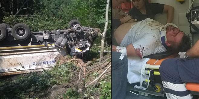 Freni boşalan kamyon uçuruma uçtu