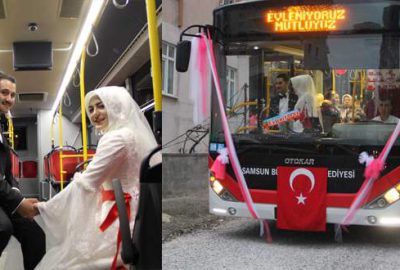 Tanıştıkları halk otobüsünü gelin arabası yaptılar