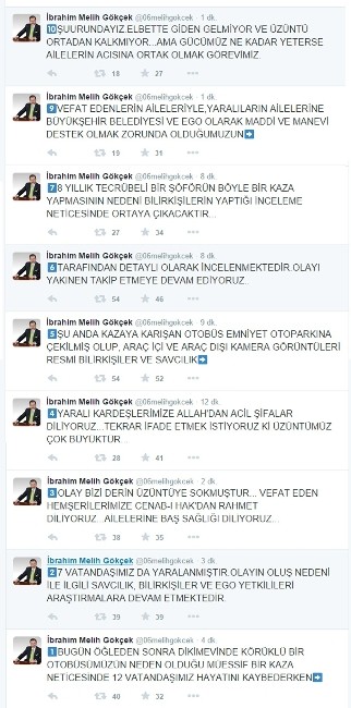 Ankara Büyükşehir Belediye Başkanı Gökçek’ten, EGO Otobüsünün Karıştığı Kazayla İlgili Açıklama