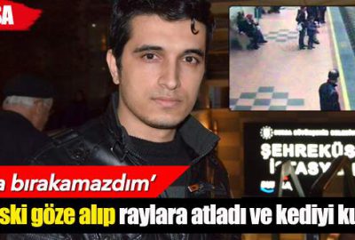 Riski göze alıp raylardaki kediyi kurtardı