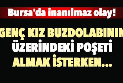 Genç kız buzdolabının üzerindeki poşeti almak isterken…