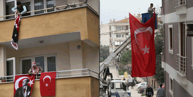 Şehidin mahallesi Türk bayraklarıyla donatıldı