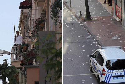 Bankadan çaldığı paraları balkondan saçtı