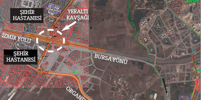 Otoyolda yeraltı kavşağıyla sanayi ve Kent Hastanesi trafiğine çözüm