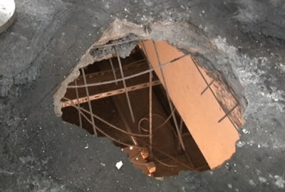 Patlamanın şiddetiyle beton delindi