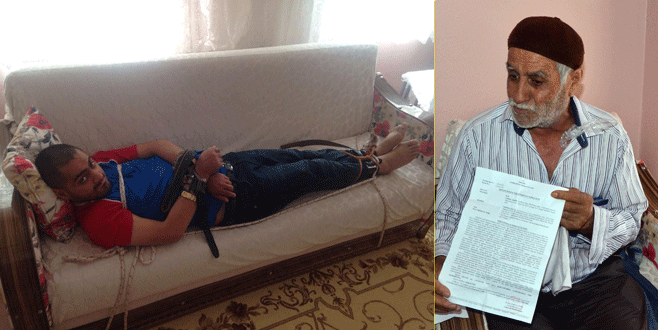 Akıl hastası Emre’yi babası bağlayıp zaptediyor Akıl hastası Emre’yi babası bağlayıp zaptediyor