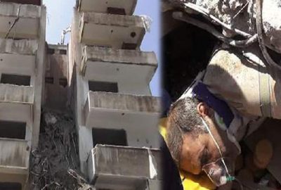 Binadan kopan beton parçasından yatak korudu