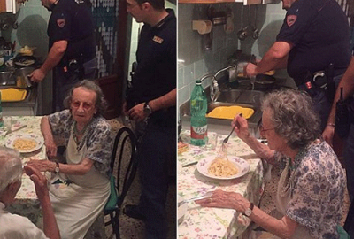 Polisten yaşlılara makarna servisi