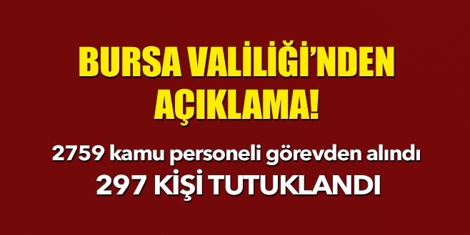 Bursa’da 2759 kamu personeli görevden alındı, 297 kişi tutuklandı