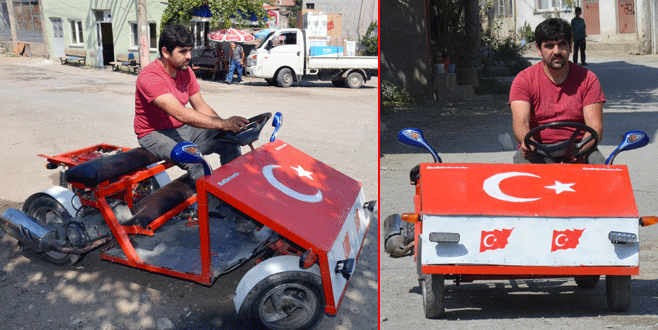 Bursa’da köy çocukları için al bayraklı yerli otomobil yaptı