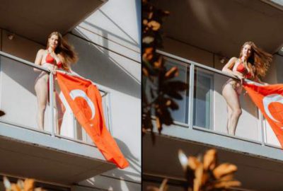 Amanda Cerny balkonuna Türk bayrağı astı