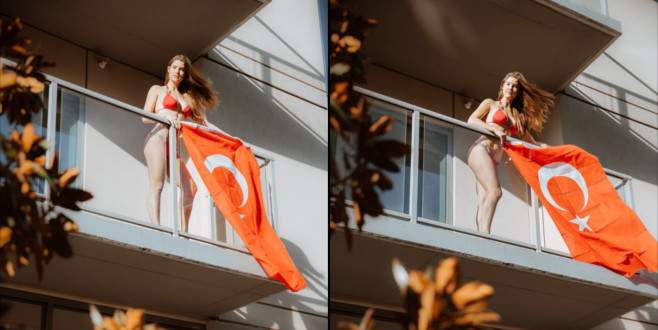 Amanda Cerny balkonuna Türk bayrağı astı