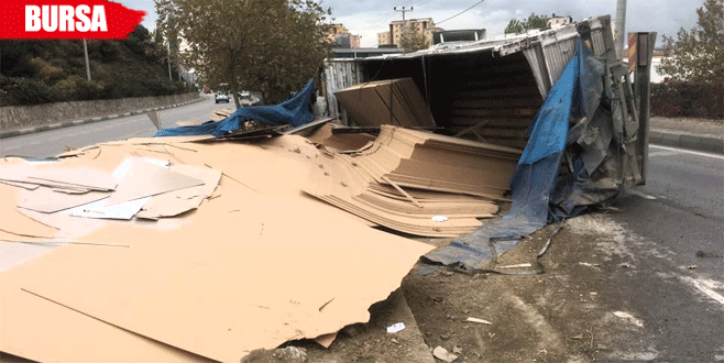 Sunta yüklü kamyon devrildi, yol kapandı