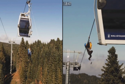 45 metre yükseklikte mahsur kalan turist böyle kurtarıldı
