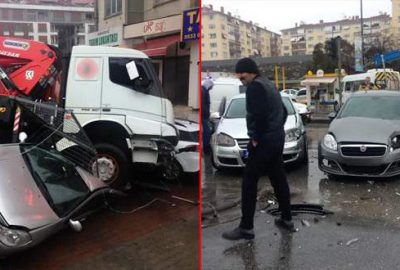 Freni boşalan kamyon 8 araca çarptı: 6 yaralı