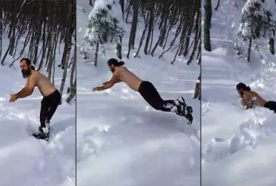 Çıplak dağcı eksi 5 derecede kara balıklama daldı…