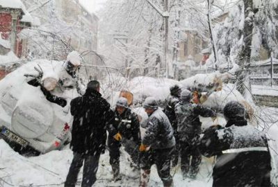 Karın ağırlığına dayanamayan ağaç araçların üzerine devrildi