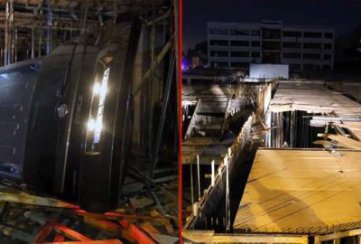 Polisten kaçarken aracıyla inşaata girdi!