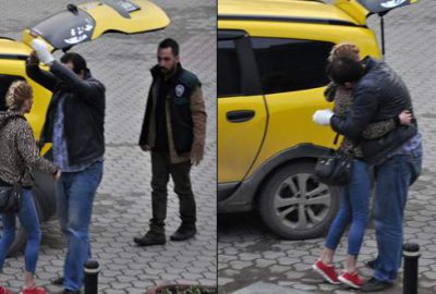 Tutuklanan kelepçeli sevgiliye sarılarak veda