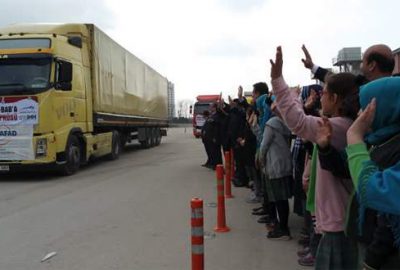 Bursa’dan El Bab’a 9 TIR yardım malzemesi