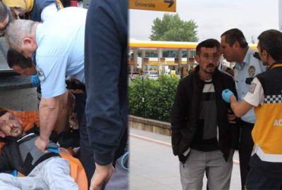 Kendinden geçip yere yığıldı, ambulans ve polisi görünce böyle kaçtı