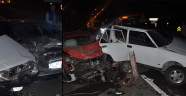 Zincirleme kazada otomobil hurdaya döndü