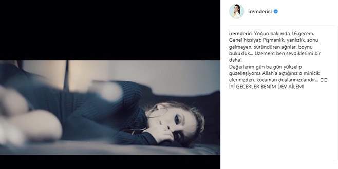 İrem Derici’den yoğun bakımda paylaşım