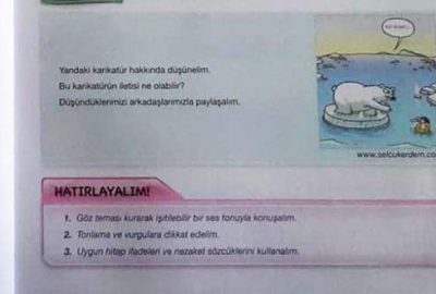 Okul kitabına yakışmayan karikatür