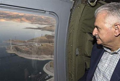Başbakan Yıldırım Ağın Köprüsü’nü havadan inceledi