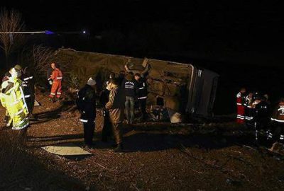 Ankara’da yolcu otobüsü devrildi