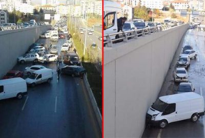 Buzlanan altgeçitte 23 araç birbirine girdi