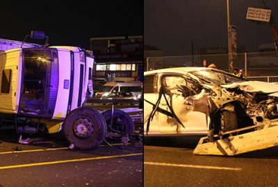 Metrobüs yoluna TIR devrildi