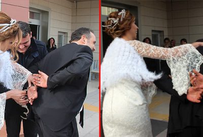 Gelin damadı nikah salonuna ters kelepçeyle getirdi