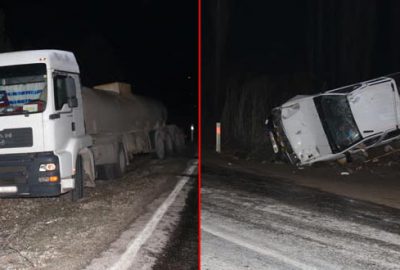 Tankerden yola dökülen asit kazaya neden oldu
