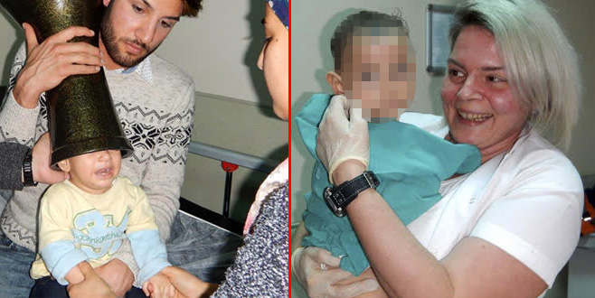 Oynadığı darbukaya kafası sıkıştı