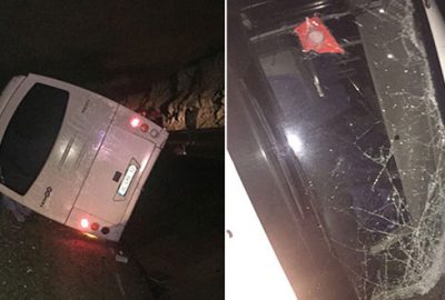 Beşiktaş taraftarını taşıyan otobüs maç dönüşü kaza yaptı