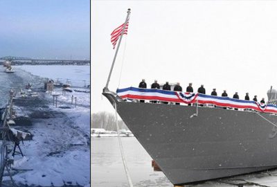 Savaş gemisi buz tuttu