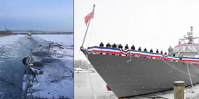 Savaş gemisi buz tuttu