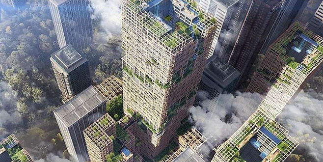 350 metrelik ahşap gökdelen geliyor