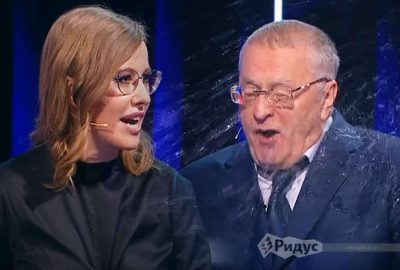 Jirinovski ‘fahişe’ dedi, Sobçak su fırlattı