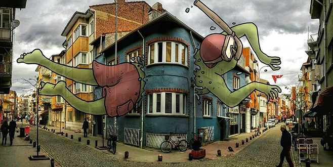 Dev illüstrasyonlarla sokakların hikayeleri