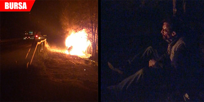 Kaza yapan araç alev aldı: 2 ağır yaralı