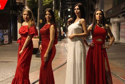 Gece yarısı tramvay yolunda defile