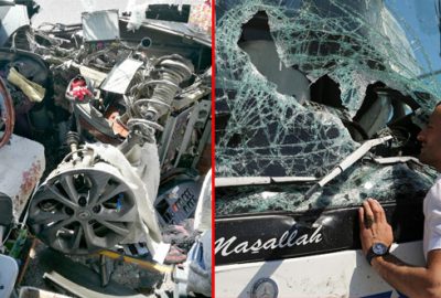 Aracın kopan aksı otobüsün ön camından girdi: Yaralılar var…